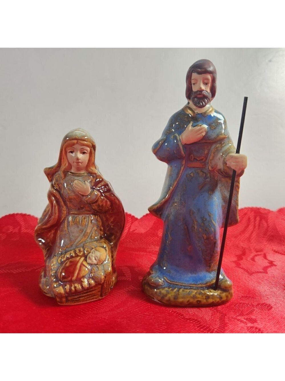 Nativity Figures Holy Family Mary with Baby Jesus 3 1/2"Joseph 4 3/4" Ceramic